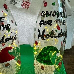 Gnome for the Holidays hand painted lit wine bottles